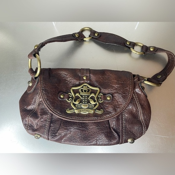 Kathy Van Zeeland Handbags - Kathy Van Zeeland Brown Mini Shoulder Purse Vegan Leather Chunky Hardware Y2K